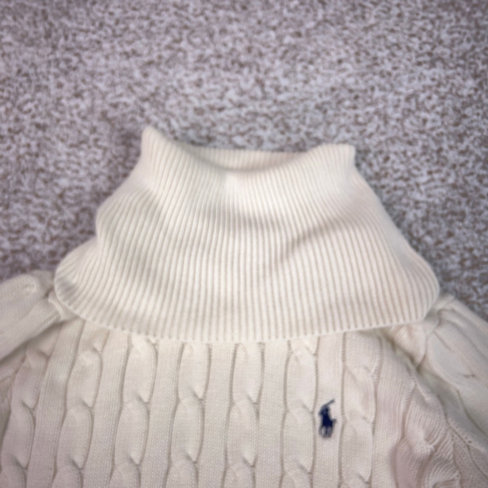 Ralph Lauren Sport Turtleneck Sweater Women S Cream Cable Knit Cotton Pony Logo - Picture 3 of 8